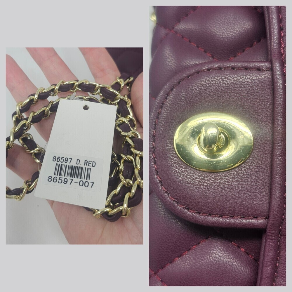 Purple Quilted Faux Leather Shoulder Bag Chain Crossbody Classic Flap Style Gold - Picture 9 of 10
